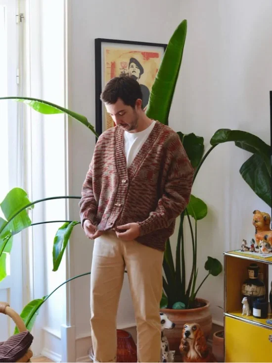 Rosa Pomar 100% Portuguese Wool Natural Horn Buttons Cardigan Casaco 02 Sz M - Picture 5 of 12